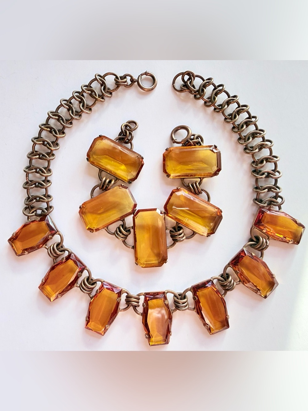 Vintage Art Deco Era 1920s-1930s Signed Regina Czech Glass Necklace Bracelet Set